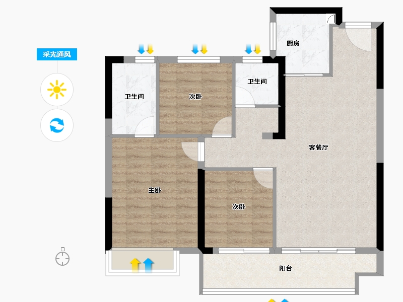 河南省-郑州市-澳海云澜赋-85.00-户型库-采光通风