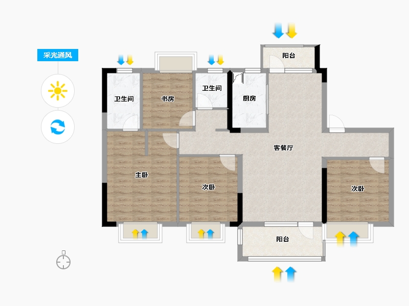 江西省-抚州市-当代城-105.00-户型库-采光通风