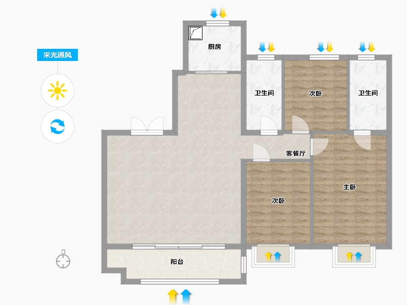 山东省-济南市-鑫都紫宸府-109.00-户型库-采光通风