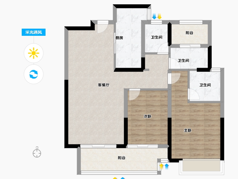 河南省-郑州市-华强国际公馆-87.20-户型库-采光通风