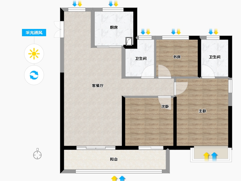 河南省-郑州市-富田城·九鼎华府-92.00-户型库-采光通风