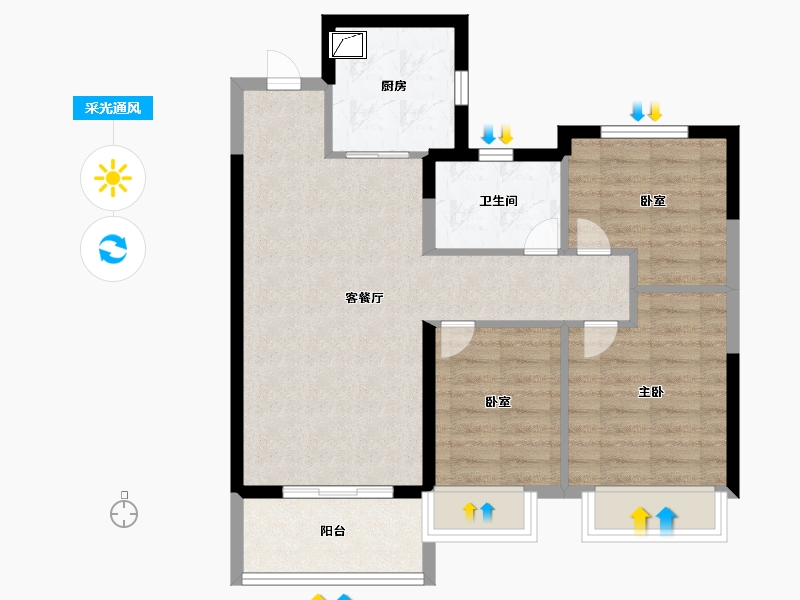 河南省-郑州市-富田城九鼎公馆-71.00-户型库-采光通风