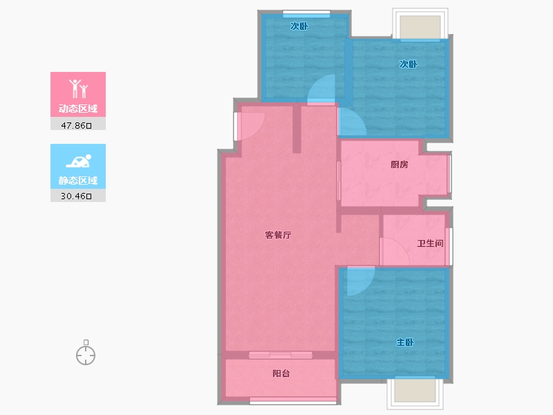 江苏省-苏州市-保利湖畔云上​-69.97-户型库-动静分区