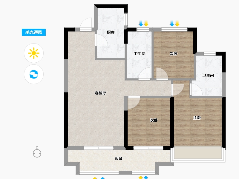 河南省-郑州市-金地·格林格林-84.00-户型库-采光通风