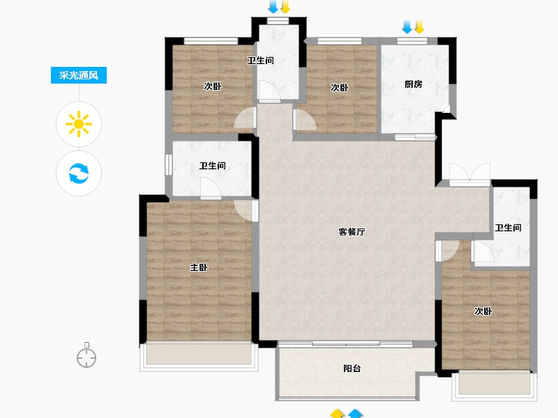 河南省-郑州市-建业·嵩岳府-128.00-户型库-采光通风