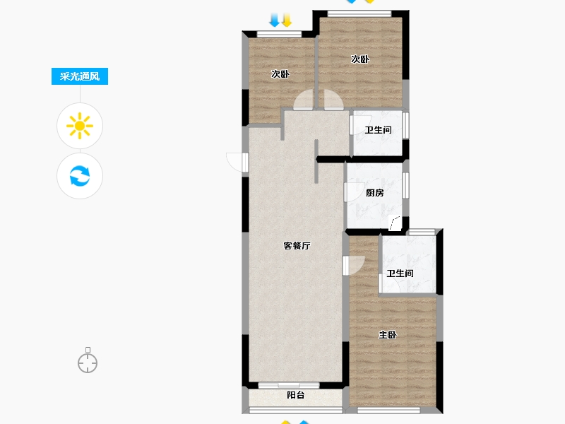 河南省-郑州市-富田城九鼎公馆-86.00-户型库-采光通风