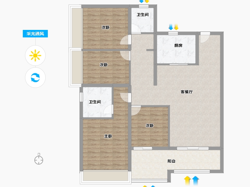 河南省-郑州市-康桥天樾九章-114.40-户型库-采光通风