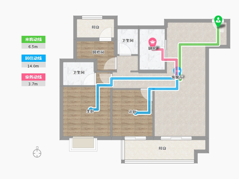 江苏省-苏州市-新城十里锦绣​-88.55-户型库-动静线