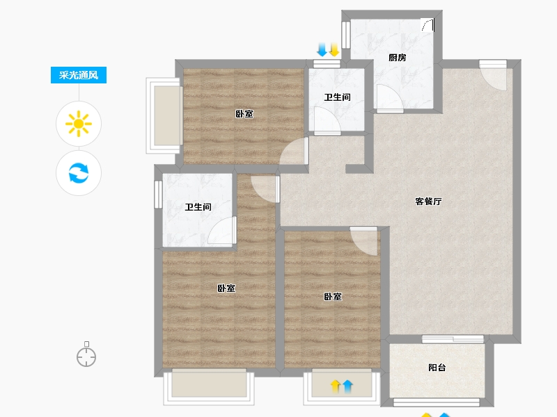 河南省-郑州市-兴港和昌云著-87.20-户型库-采光通风