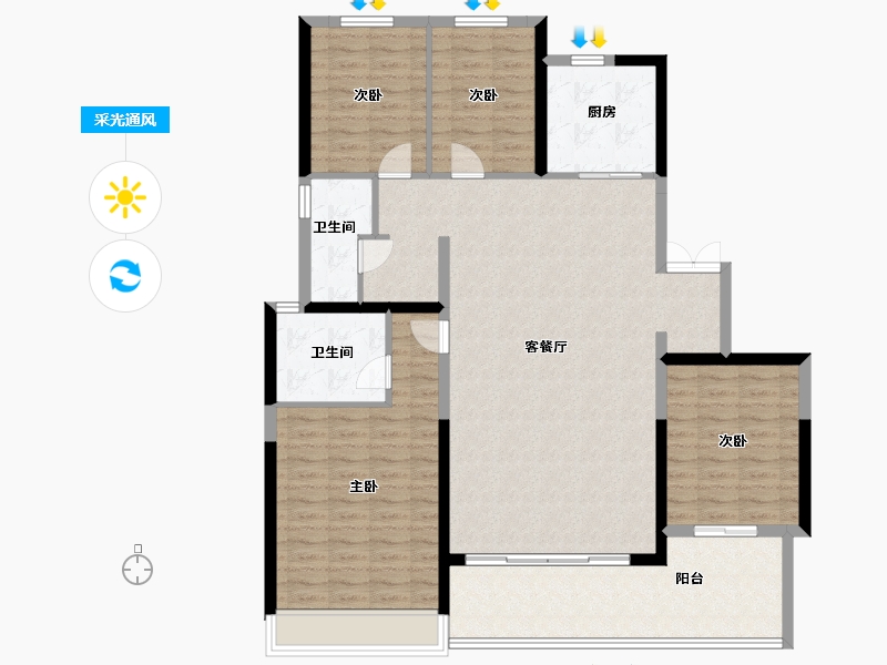 河南省-郑州市-康桥天樾九章-134.41-户型库-采光通风