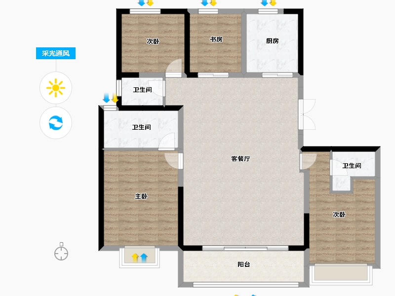 河南省-郑州市-康桥香麓湾-129.60-户型库-采光通风