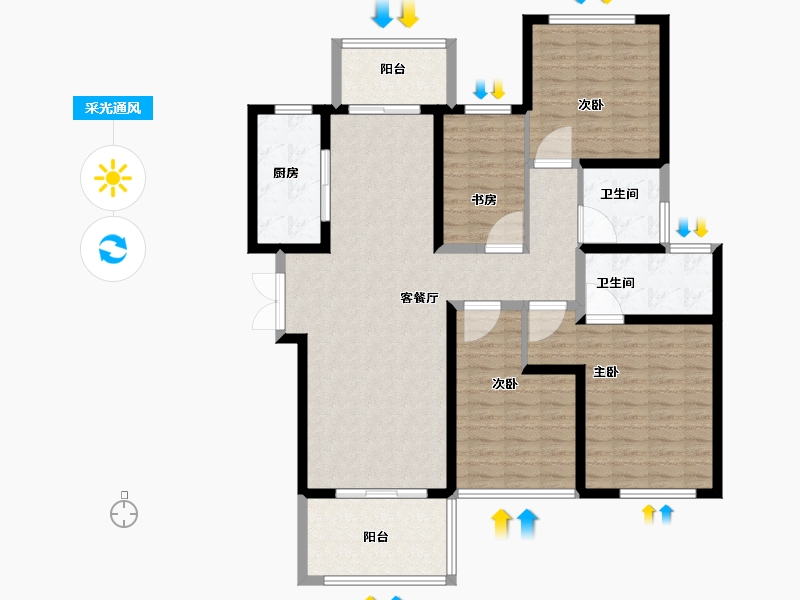 江苏省-苏州市-览月阁​-124.00-户型库-采光通风