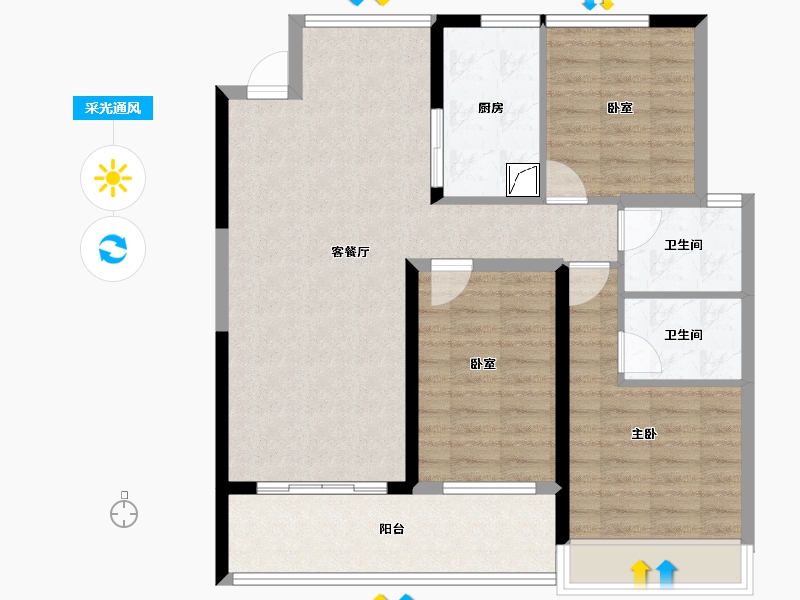 河南省-郑州市-绿城·诚园-90.74-户型库-采光通风