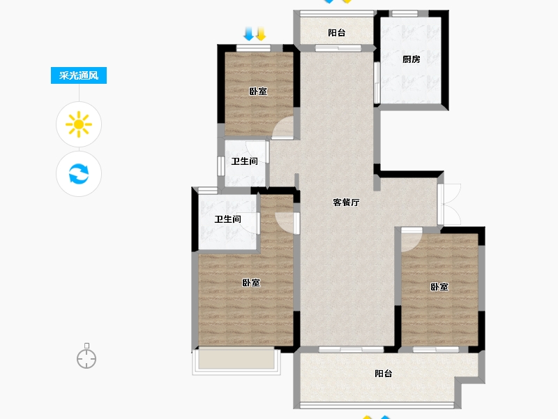 河南省-郑州市-中原华侨城-111.20-户型库-采光通风