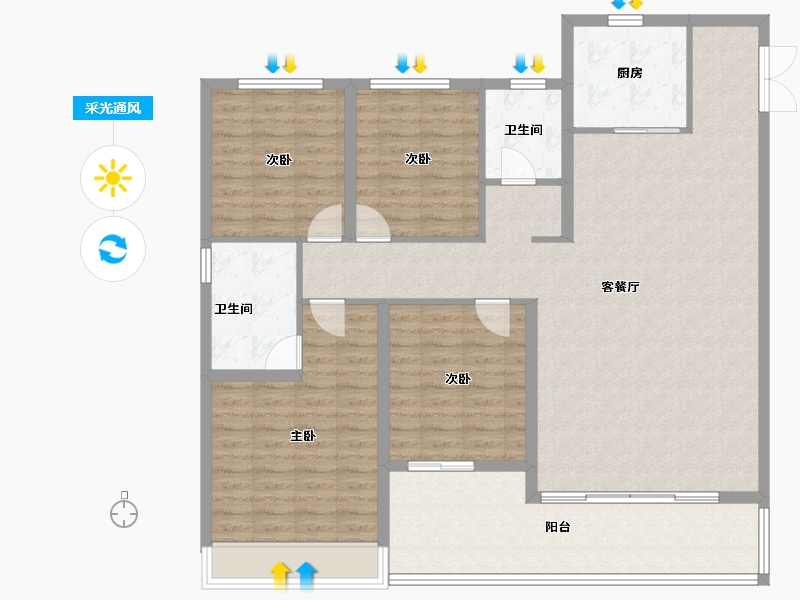 河南省-郑州市-康桥天樾九章-134.40-户型库-采光通风