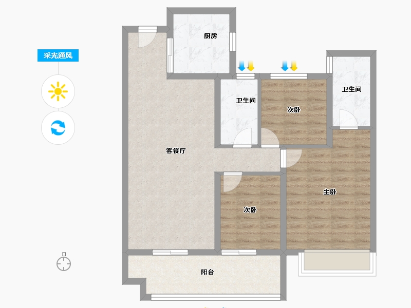 河南省-郑州市-正弘璟云筑-84.00-户型库-采光通风