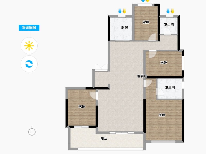 河南省-郑州市-康桥天樾九章-134.40-户型库-采光通风