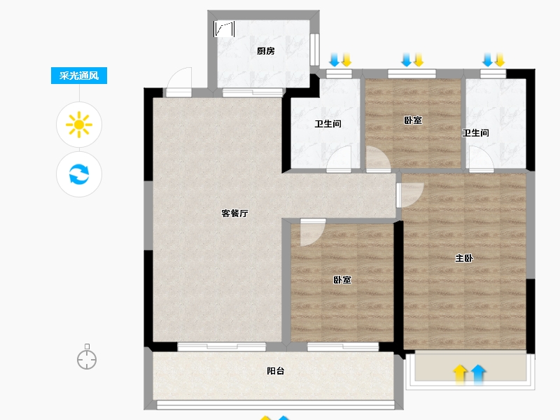 江苏省-苏州市-合景绿城·明月滨河-82.00-户型库-采光通风