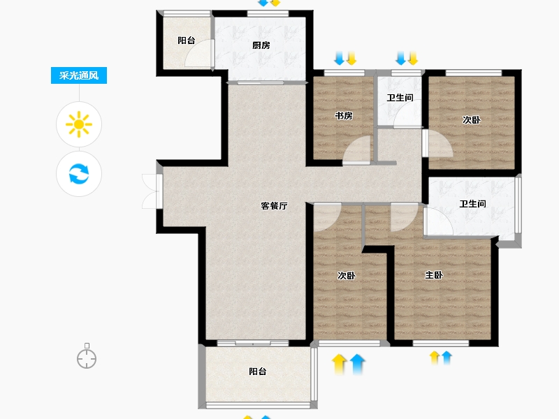 江苏省-苏州市-览月阁​-124.00-户型库-采光通风