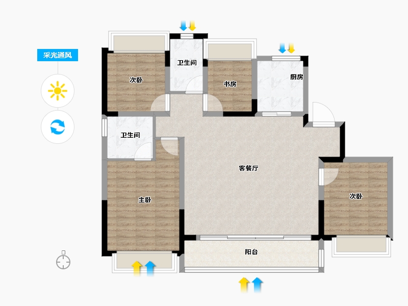 江苏省-苏州市-泊印澜庭-112.00-户型库-采光通风