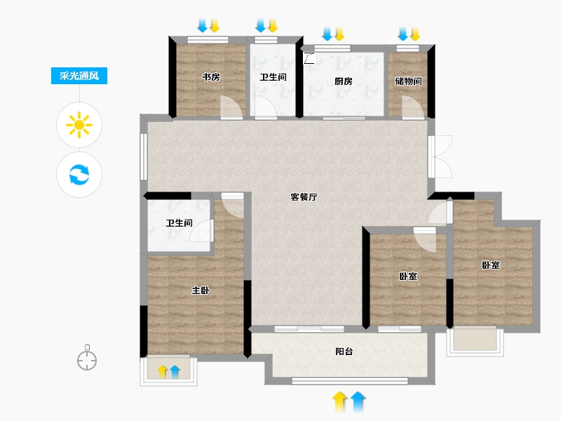 湖北省-孝感市-望度山月-129.00-户型库-采光通风