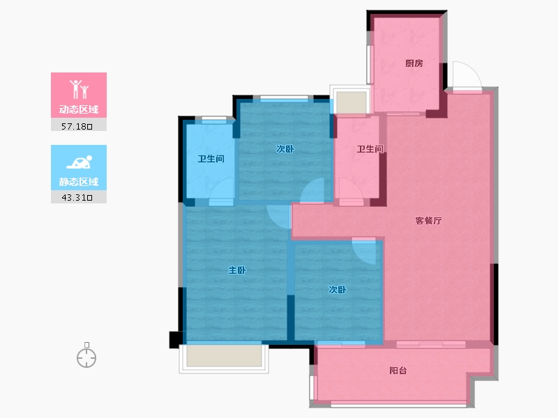 江苏省-苏州市-路劲璞玉澜岸-90.40-户型库-动静分区