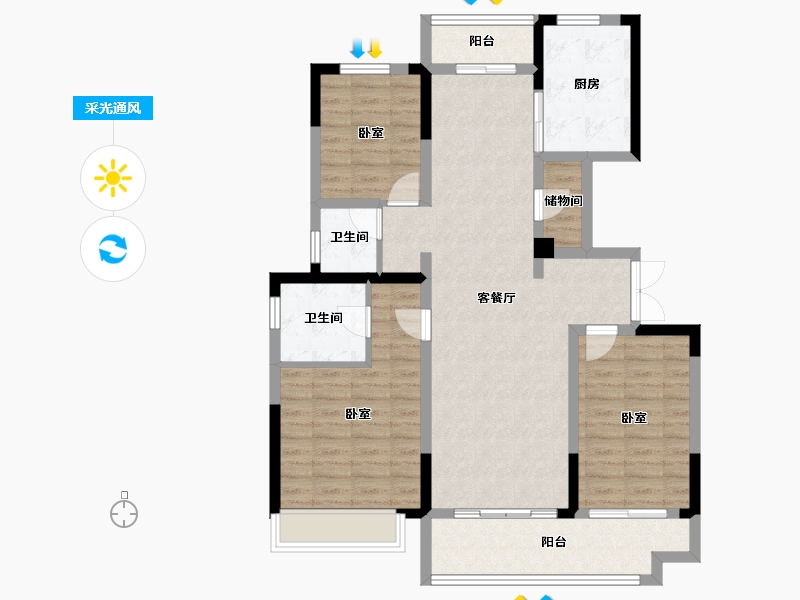 河南省-郑州市-中原华侨城-103.06-户型库-采光通风