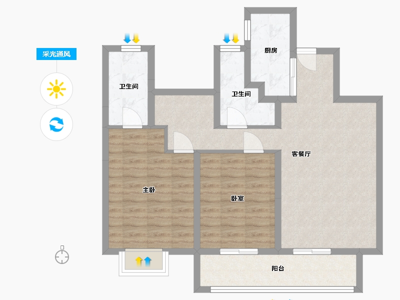 云南省-昭通市-融创九棠府-107.00-户型库-采光通风