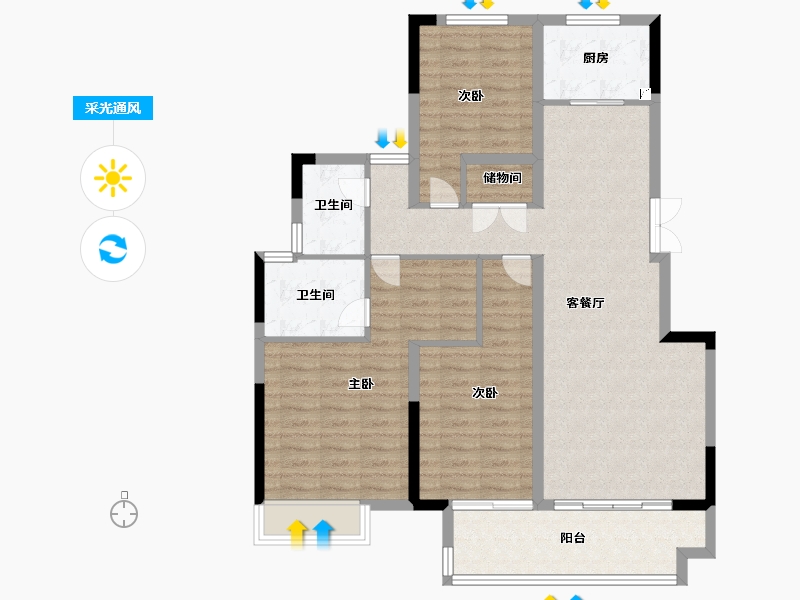 河南省-郑州市-绿地花语城-103.00-户型库-采光通风