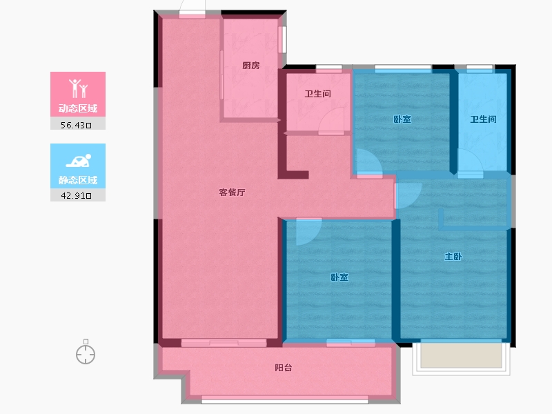 河南省-郑州市-中昂·玉棠府-88.25-户型库-动静分区