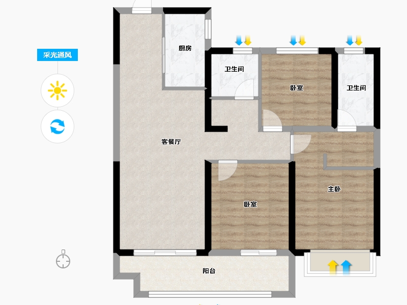 河南省-郑州市-中昂·玉棠府-88.25-户型库-采光通风