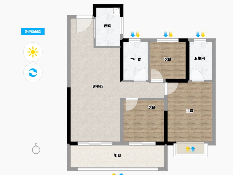 江苏省-南通市-紫琅天成-87.76-户型库-采光通风