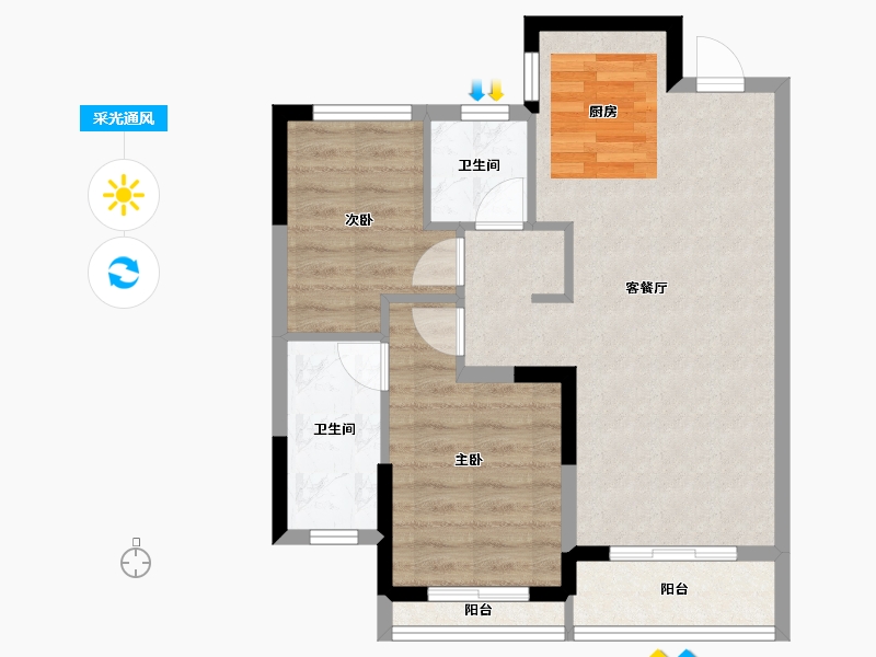 浙江省-嘉兴市-绿城濮园-64.00-户型库-采光通风