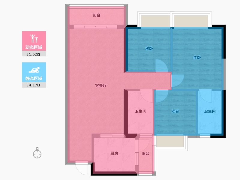 广东省-东莞市-阳光粤港三期-栖凤台-81.00-户型库-动静分区