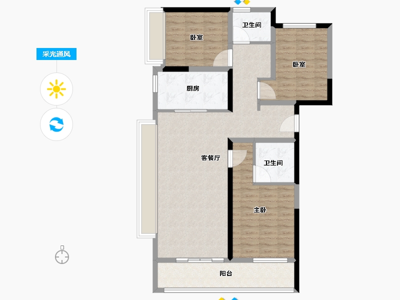 河南省-郑州市-万科翠湾中城​-100.81-户型库-采光通风