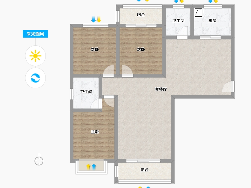 陕西省-咸阳市-龙泉时代新城-110.83-户型库-采光通风