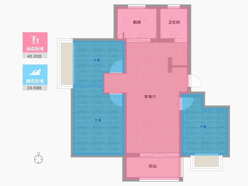 山东省-济南市-海信翰墨府​-64.89-户型库-动静分区