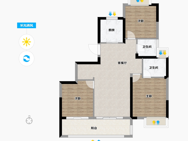 江苏省-南通市-远创宸樾-88.75-户型库-采光通风