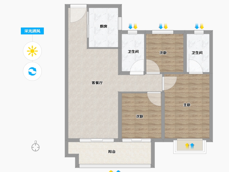 江苏省-南通市-如东中骏世界城-87.21-户型库-采光通风