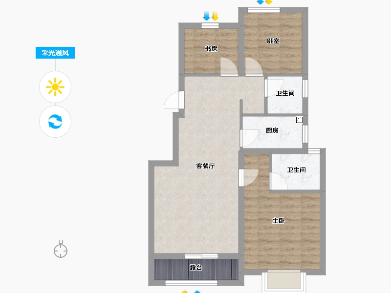 辽宁省-大连市-中铁春风十里-67.41-户型库-采光通风