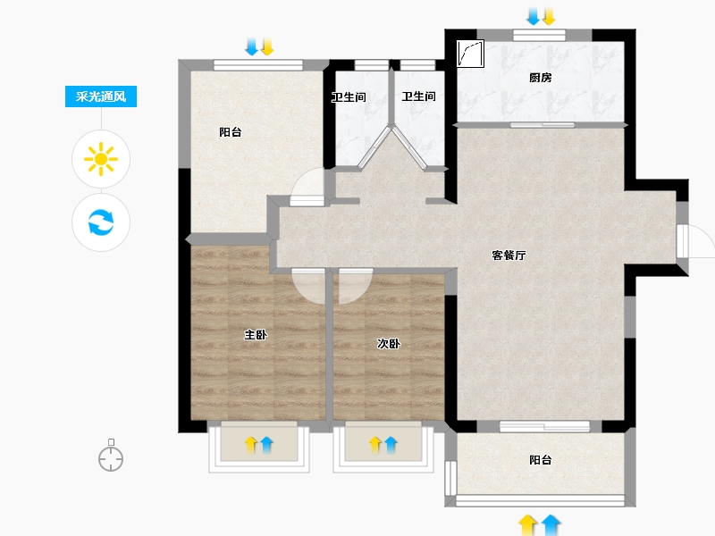 广东省-珠海市-湖心·金茂悦-72.00-户型库-采光通风