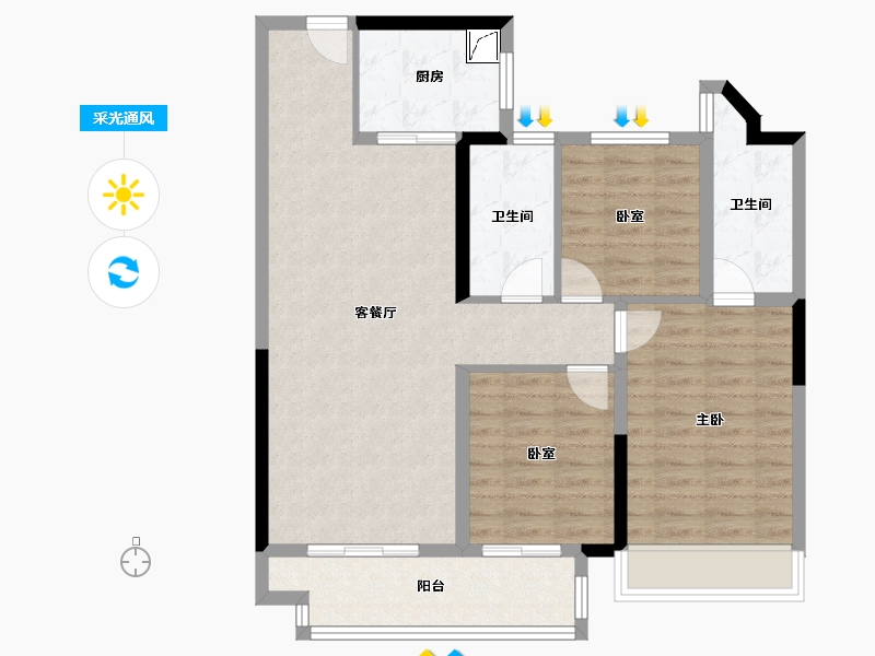 河南省-郑州市-新城·玺樾华庭-89.02-户型库-采光通风