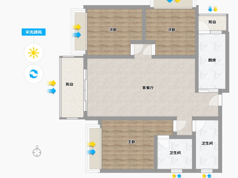 四川省-资阳市-乐至东湖御龙湾-127.00-户型库-采光通风