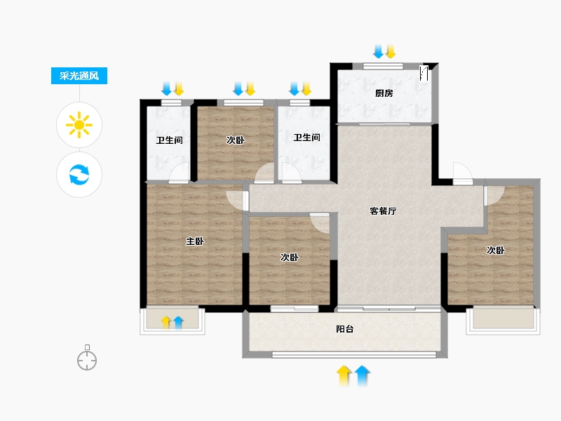 山东省-济南市-旭辉银盛泰星瀚城-104.00-户型库-采光通风