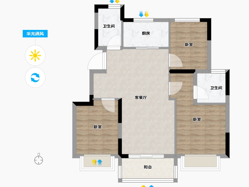 江苏省-南通市-濠悦府-76.80-户型库-采光通风