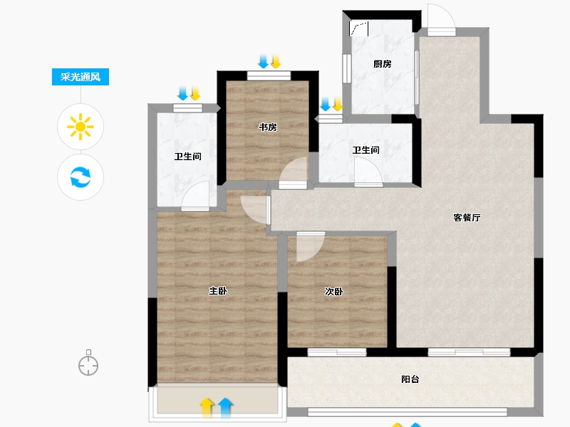 浙江省-嘉兴市-金地·天元鸣望邸-85.01-户型库-采光通风