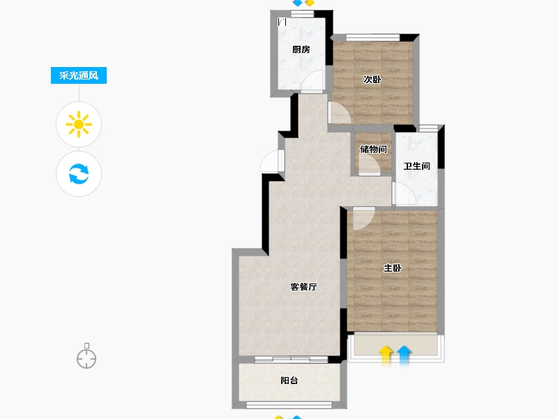 河南省-郑州市-兴港永威·和园​-64.70-户型库-采光通风