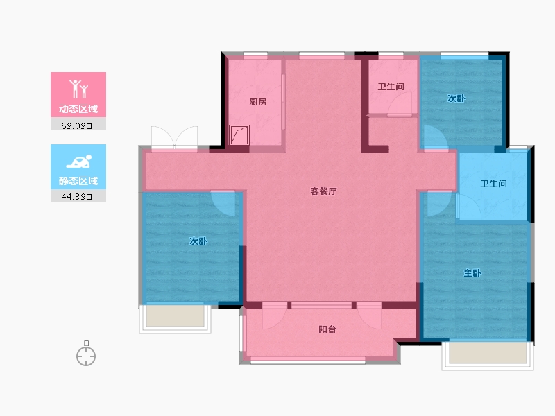 山东省-济南市-领秀城麓系洋房-101.60-户型库-动静分区