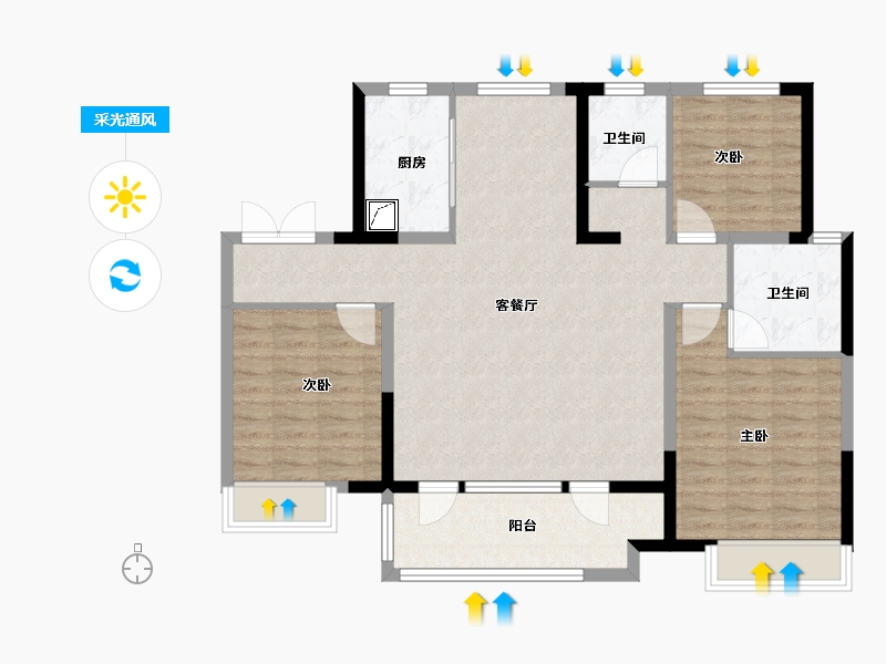 山东省-济南市-领秀城麓系洋房-101.60-户型库-采光通风