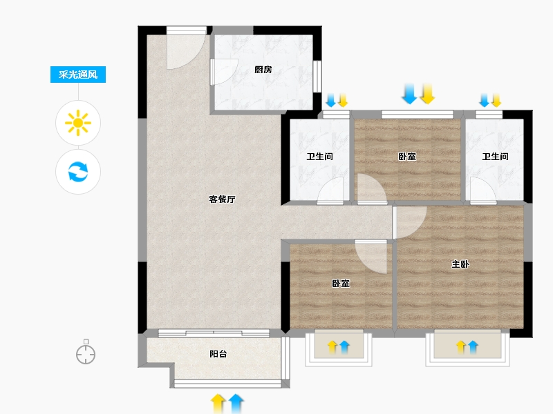 浙江省-嘉兴市-碧桂园·蔚蓝-80.00-户型库-采光通风